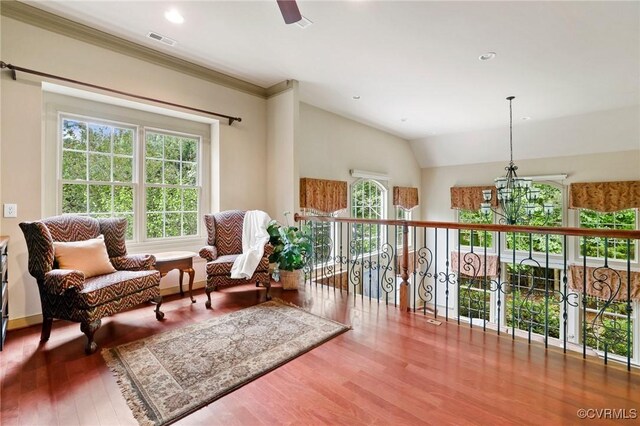 6306 Thistledew Mews, Moseley, VA 23120 - sitting room with a ceiling fan, wood finished floors, recessed lighting, vaulted ceiling, and baseboards