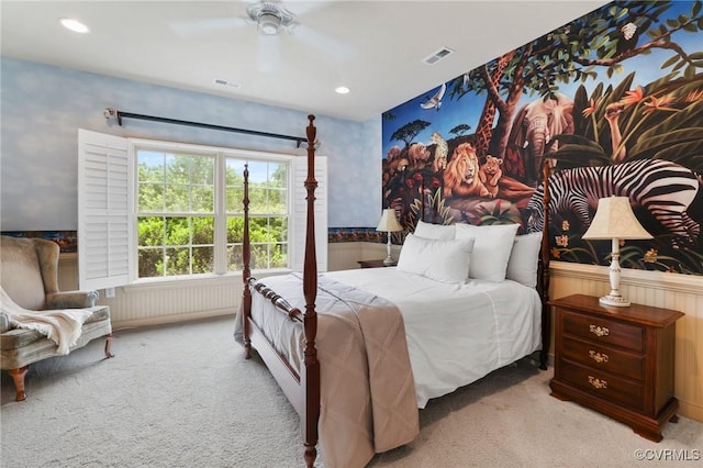 6306 Thistledew Mews, Moseley, VA 23120 - bedroom with carpet floors, a ceiling fan, recessed lighting, and wainscoting