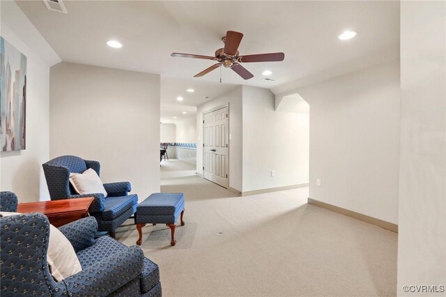 6306 Thistledew Mews, Moseley, VA 23120 - sitting room featuring carpet flooring, recessed lighting, a ceiling fan, and baseboards