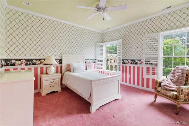 6306 Thistledew Mews, Moseley, VA 23120 - carpeted bedroom featuring ornamental molding and wallpapered walls