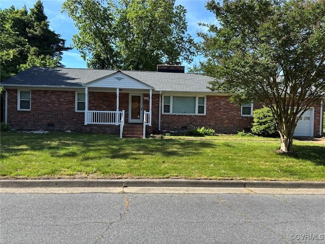 724 Milton Dr, Hampton, VA 23666 - ranch-style home featuring a porch, crawl space, brick siding, and a front yard