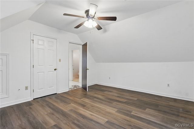 4501 Roxbury Rd, Charles City, VA 23030 - bonus room with vaulted ceiling, dark wood-style flooring, a ceiling fan, and baseboards