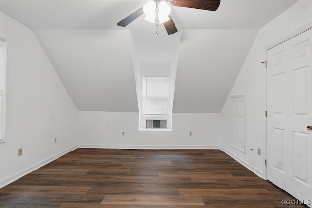 4501 Roxbury Rd, Charles City, VA 23030 - additional living space with a ceiling fan, lofted ceiling, dark wood finished floors, and baseboards