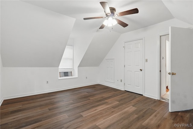 4501 Roxbury Rd, Charles City, VA 23030 - bonus room with lofted ceiling, a ceiling fan, dark wood-style floors, and baseboards