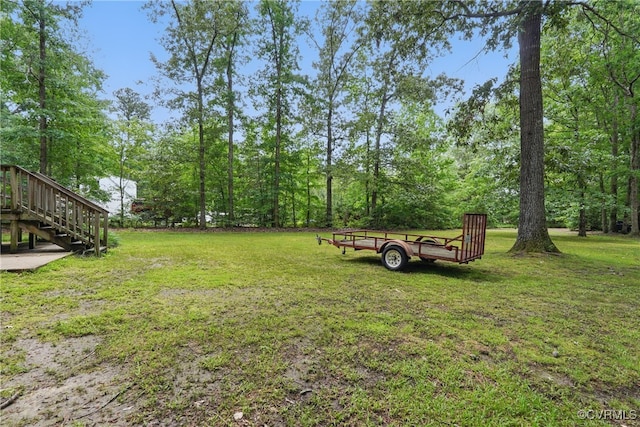 4501 Roxbury Rd, Charles City, VA 23030 - view of green lawn with stairway and a wooden deck