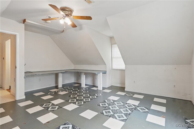 4501 Roxbury Rd, Charles City, VA 23030 - bonus room featuring tile patterned floors, lofted ceiling, a ceiling fan, and baseboards