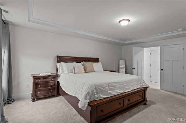 9975 Honeybee Dr, Mechanicsville, VA 23116 - bedroom with carpet floors, a tray ceiling, baseboards, and ornamental molding