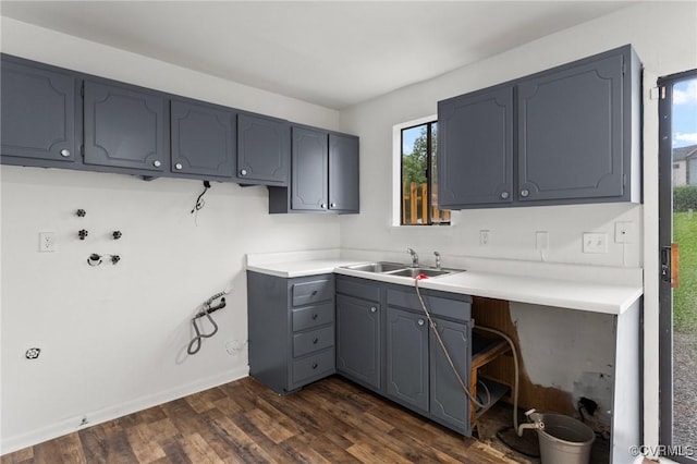 306 Cedarwood Rd, Henrico, VA 23075 - kitchen with gray cabinets, a sink, dark wood-style floors, baseboards, and light countertops