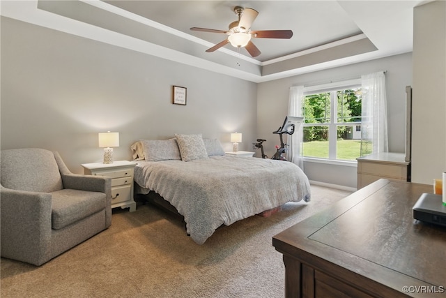 10335 Deerlake Dr, New Kent, VA 23124 - bedroom with a tray ceiling, carpet floors, a ceiling fan, and crown molding