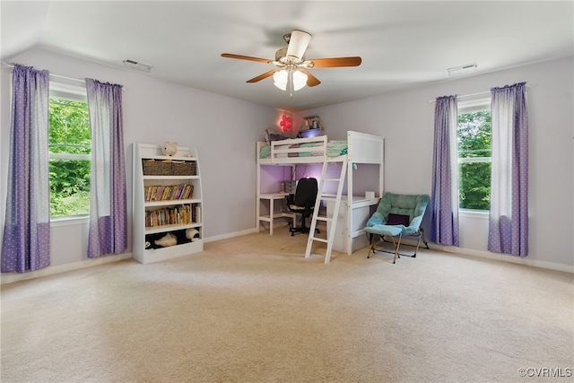 10335 Deerlake Dr, New Kent, VA 23124 - bedroom with carpet, multiple windows, ceiling fan, and baseboards