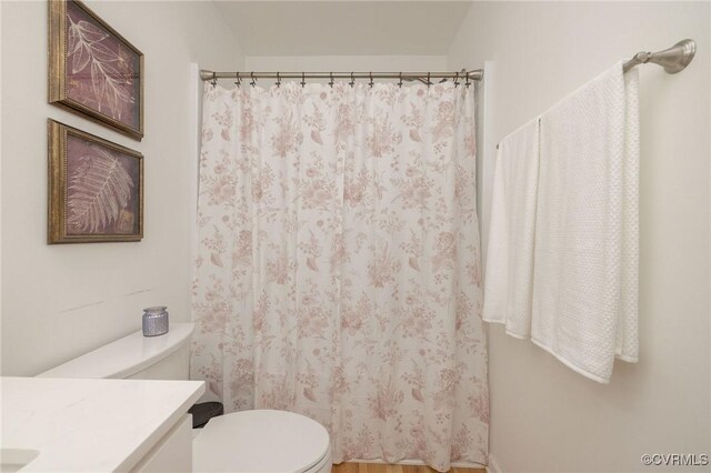9830 Knobs Hill Ln, Amelia Courthouse, VA 23002 - full bath with toilet, vanity, and a shower with curtain