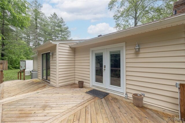 9830 Knobs Hill Ln, Amelia Courthouse, VA 23002 - wooden deck with french doors and central AC unit