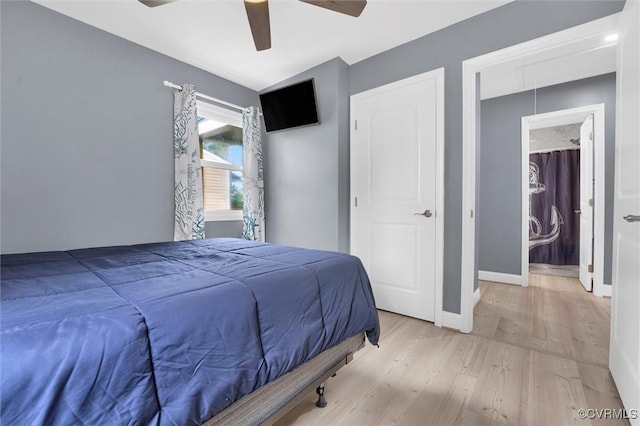 686 Shore Dr, Hartfield, VA 23071 - bedroom featuring wood finished floors, baseboards, and ceiling fan