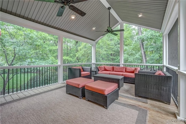 view of patio / terrace with a ceiling fan and outdoor lounge area