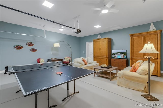 926 Old Saint Johns Rd, Irvington, VA 22480 - game room featuring a garage and a ceiling fan