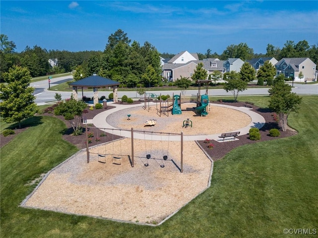 view of home's community with a gazebo, a lawn, and a residential view