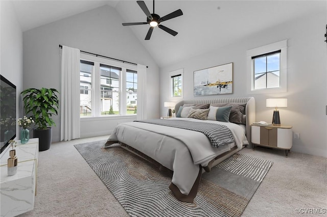 4660 Lake Summer Loop, Moseley, VA 23120 - bedroom featuring multiple windows, high vaulted ceiling, carpet, and a ceiling fan