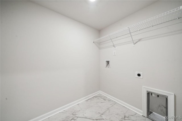 7013 Greenholm Pl, Chesterfield, VA 23234 - clothes washing area featuring hookup for an electric dryer, light marble finish floors, hookup for a washing machine, and baseboards