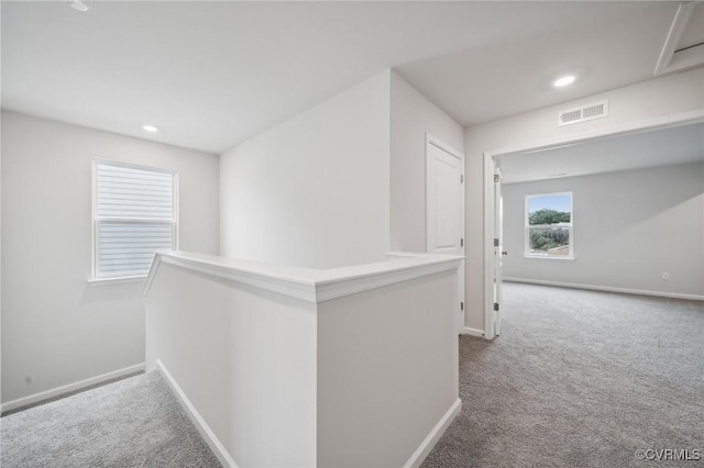 7013 Greenholm Pl, Chesterfield, VA 23234 - hallway featuring carpet floors, baseboards, an upstairs landing, and recessed lighting