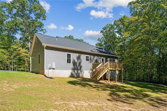 10940 Cross County Rd, Mineral, VA 23117 - back of house with stairs, a deck, and a lawn