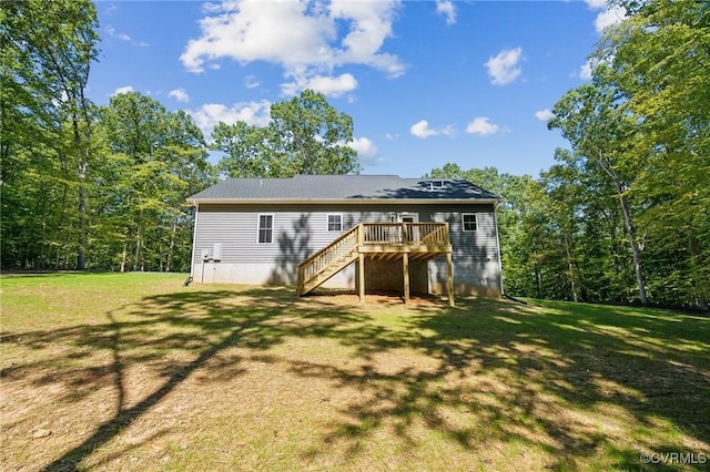 10940 Cross County Rd, Mineral, VA 23117 - rear view of house with stairway, a deck, and a lawn