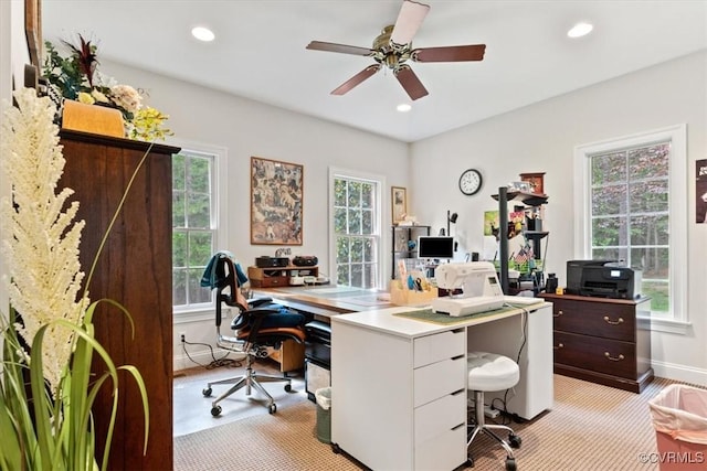 11216 Woodstock Heights Dr, Glen Allen, VA 23059 - office space featuring light carpet, ceiling fan, recessed lighting, and baseboards