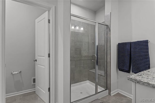 13285 Coalfield Station Ln, Midlothian, VA 23114 - full bathroom with a stall shower, baseboards, tile patterned flooring, and vanity