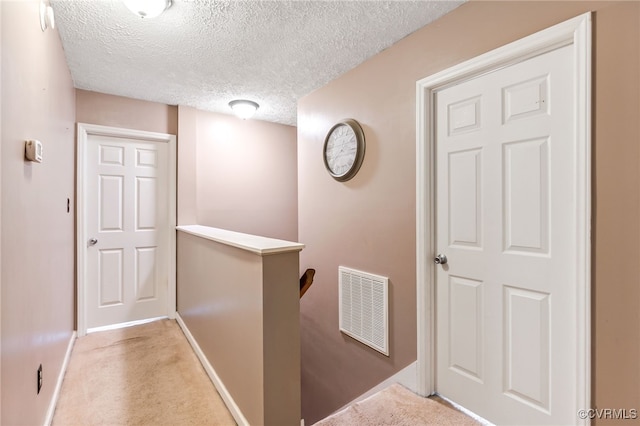1112 Scotts Bottom Rd, Dillwyn, VA 23936 - hall with carpet, an upstairs landing, and a textured ceiling