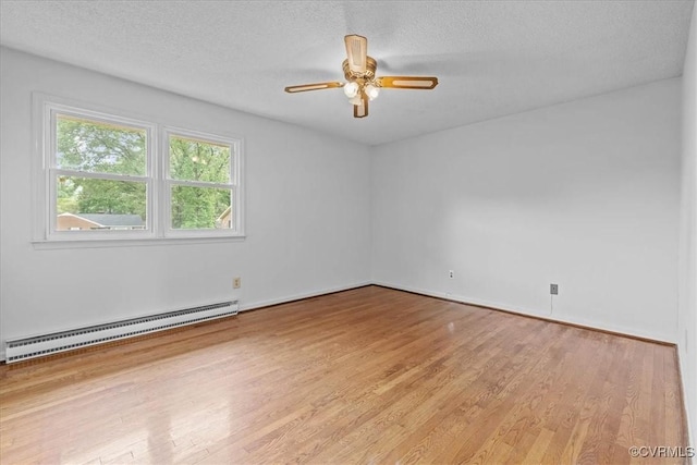3304 N Marion Ave, Hopewell, VA 23860 - unfurnished room featuring a baseboard heating unit, light wood-style floors, ceiling fan, a textured ceiling, and baseboards