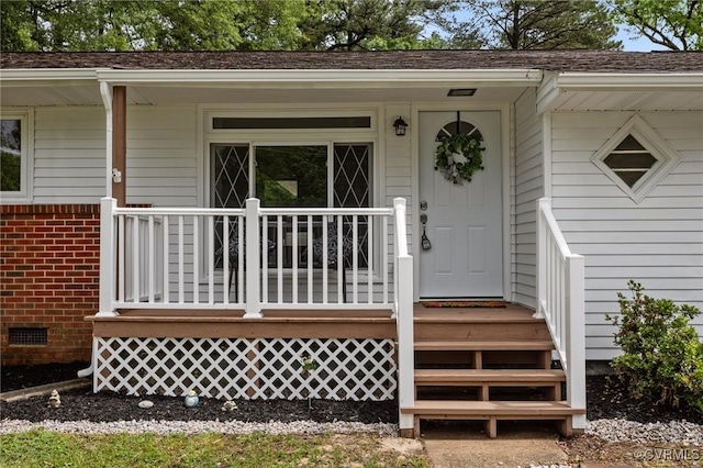 1505 Enon Church Rd, Chester, VA 23836 - doorway to property with a porch, brick siding, and crawl space