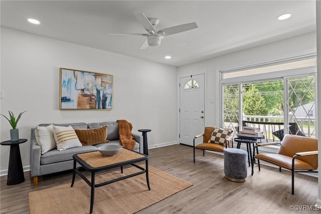 1505 Enon Church Rd, Chester, VA 23836 - living area featuring baseboards, wood finished floors, recessed lighting, and a ceiling fan