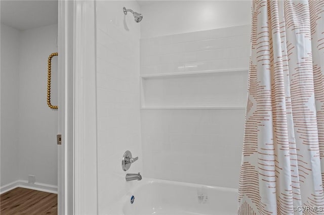 1505 Enon Church Rd, Chester, VA 23836 - bathroom with shower / bath combo, wood finished floors, and baseboards