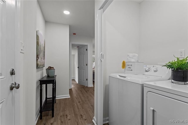 1505 Enon Church Rd, Chester, VA 23836 - laundry room featuring washer and dryer, wood finished floors, baseboards, and recessed lighting
