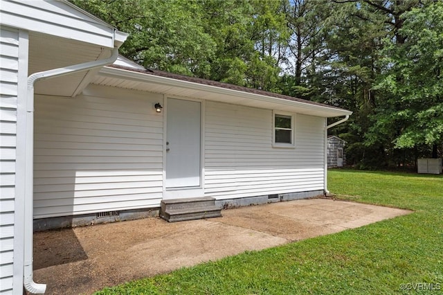 1505 Enon Church Rd, Chester, VA 23836 - doorway to property with crawl space, a yard, and a patio area