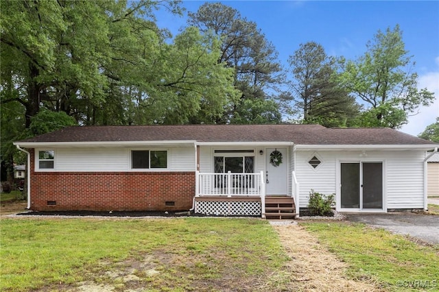 1505 Enon Church Rd, Chester, VA 23836 - view of front of property featuring a front yard, covered porch, crawl space, and brick siding