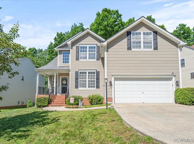 2013 Rose Family Dr, Midlothian, VA 23112 - traditional-style home featuring driveway, a garage, a front yard, and covered porch