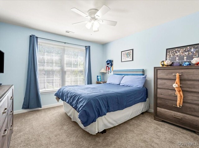2013 Rose Family Dr, Midlothian, VA 23112 - bedroom with light colored carpet, baseboards, and ceiling fan