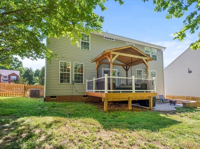 2013 Rose Family Dr, Midlothian, VA 23112 - rear view of house with a deck, central AC, an outdoor fire pit, crawl space, and a patio area