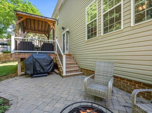 2013 Rose Family Dr, Midlothian, VA 23112 - view of patio featuring a grill, a wooden deck, and fence