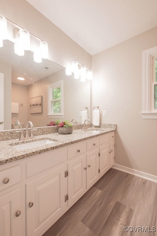 8282 Briarthorn Ct, Mechanicsville, VA 23116 - full bathroom with wood finished floors, double vanity, and baseboards