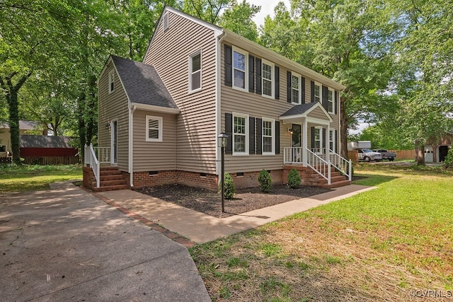 8282 Briarthorn Ct, Mechanicsville, VA 23116 - colonial-style house featuring crawl space, a front lawn, and roof with shingles