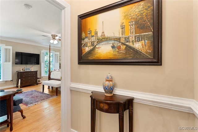 7290 Hill View Dr, Mechanicsville, VA 23111 - corridor featuring light wood-style floors and crown molding