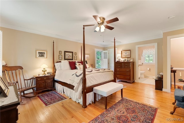 7290 Hill View Dr, Mechanicsville, VA 23111 - bedroom with light wood-style flooring, multiple windows, ornamental molding, baseboards, and ensuite bath