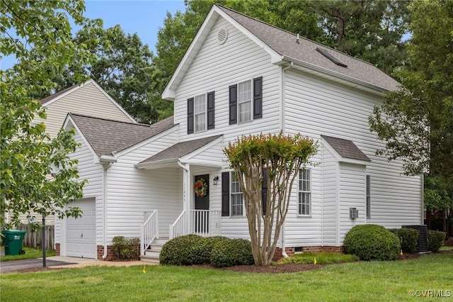 11441 Alder Glen Way, Glen Allen, VA 23059 - view of front facade featuring a garage, roof with shingles, a front lawn, and crawl space