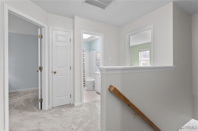 11441 Alder Glen Way, Glen Allen, VA 23059 - hall with an upstairs landing, light carpet, and baseboards