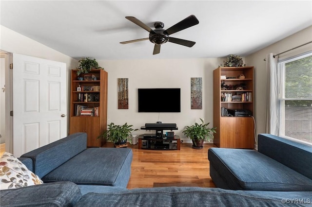 11602 Hardwood Dr, Midlothian, VA 23114 - living room with wood finished floors, ceiling fan, and baseboards