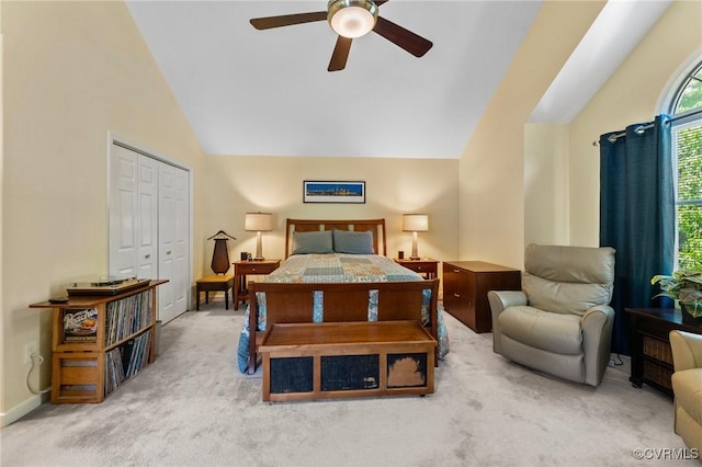 11602 Hardwood Dr, Midlothian, VA 23114 - bedroom featuring vaulted ceiling, carpet floors, a closet, a ceiling fan, and baseboards