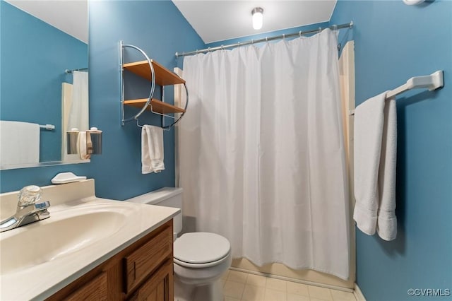 11602 Hardwood Dr, Midlothian, VA 23114 - bathroom featuring toilet, vanity, tile patterned floors, and shower / bath combo