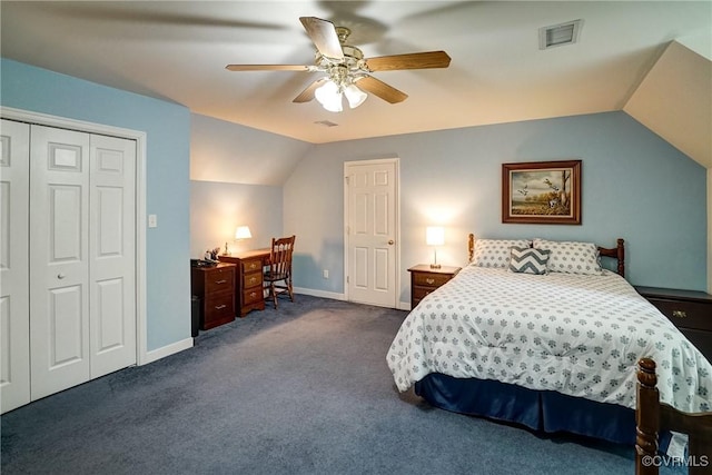 4329 Stebbins St, Chester, VA 23831 - bedroom with vaulted ceiling, dark carpet, a desk, baseboards, and a ceiling fan