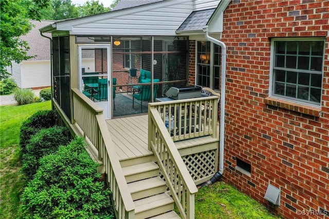 4329 Stebbins St, Chester, VA 23831 - wooden terrace with a sunroom, stairway, and a grill